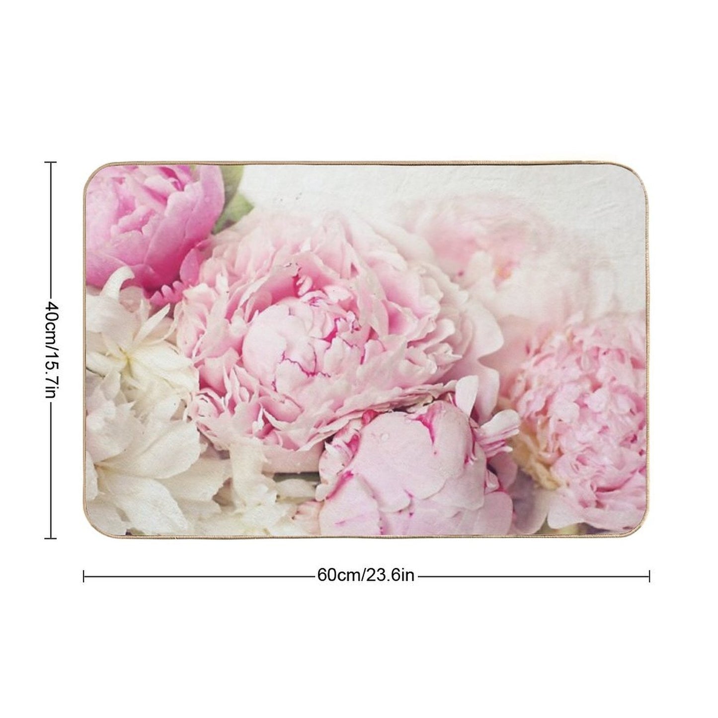 Peonies on White Durable Bath Mat