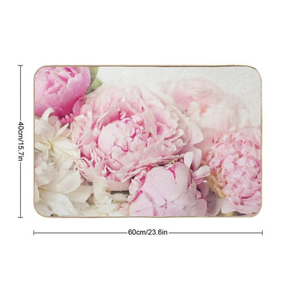 Peonies on White Durable Bath Mat