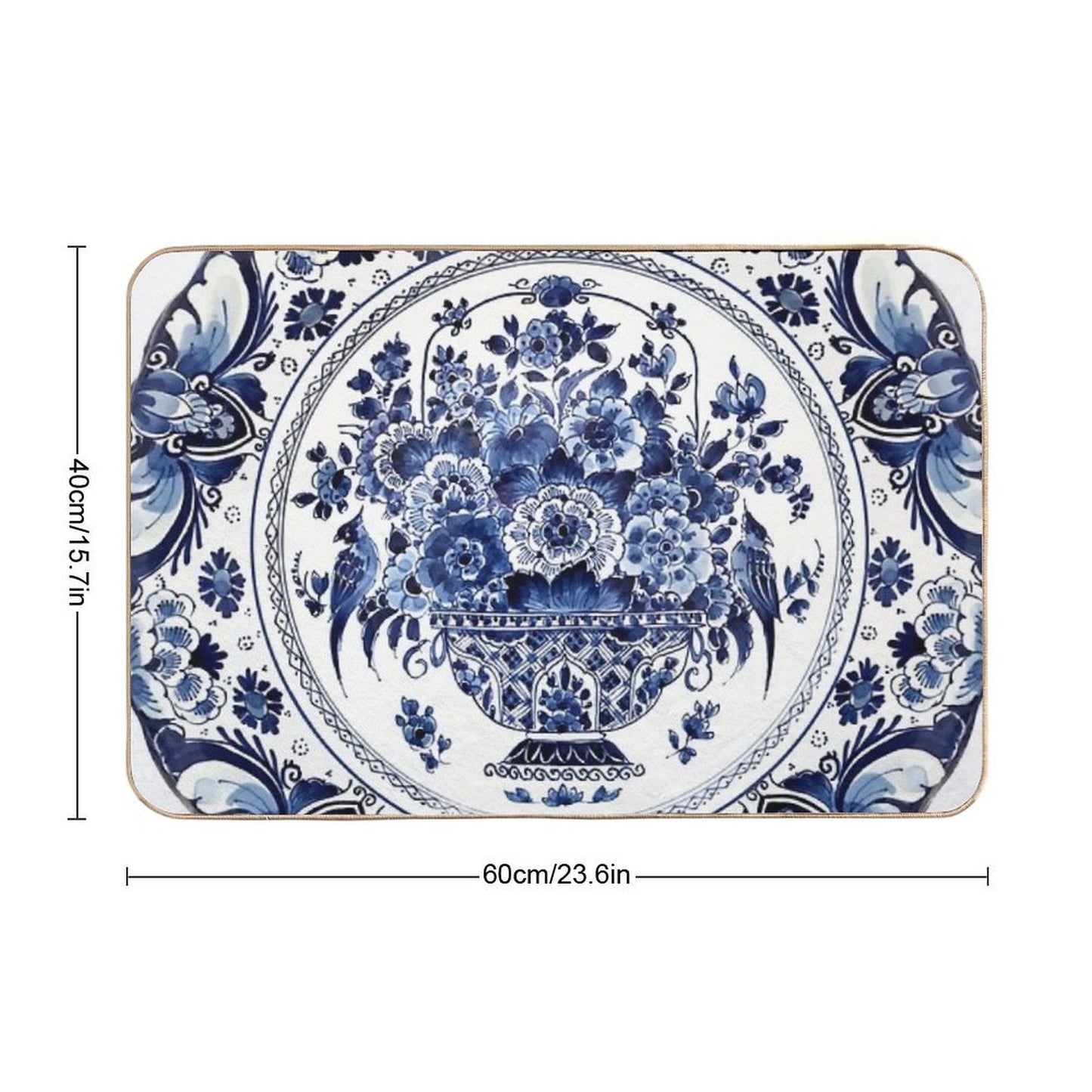 Royal Delft Blue Flower Basket  Easy To Clean Bath Mat