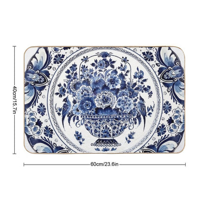 Royal Delft Blue Flower Basket  Easy To Clean Bath Mat