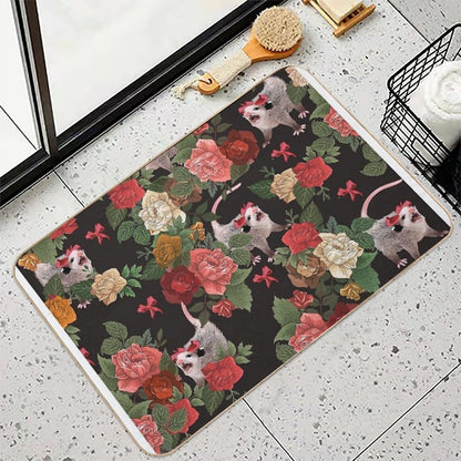 Opossum Floral Pattern  Dirt-Trapping Bath Mat