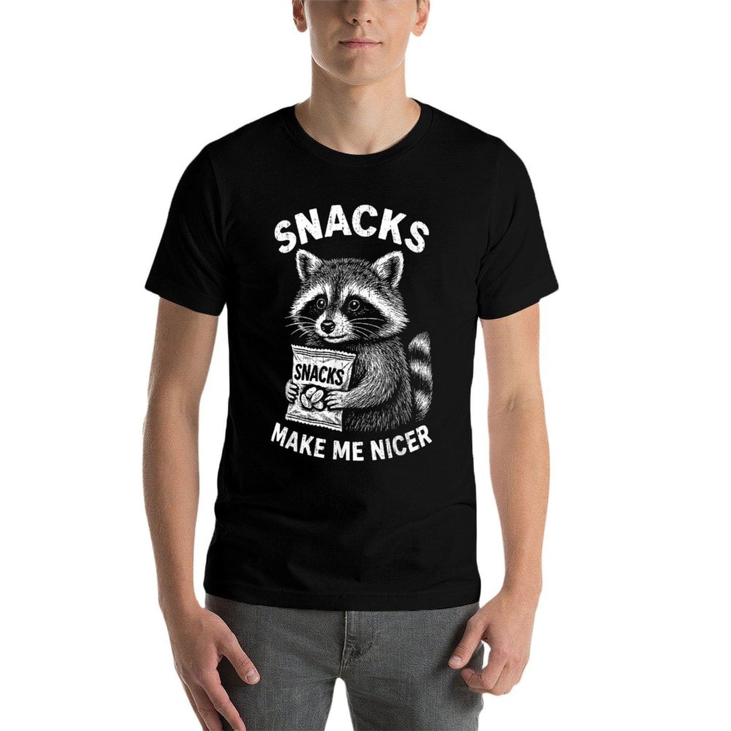 Snacks Make Me Nicer Raccoon Animal Funny Saying Humor Meme  Affordable Price T-Shirt
