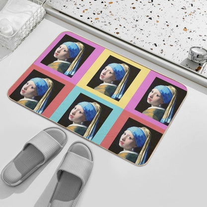 Girl With A Pearl Earring Pop Art  Easy Maintenance Bath Mat