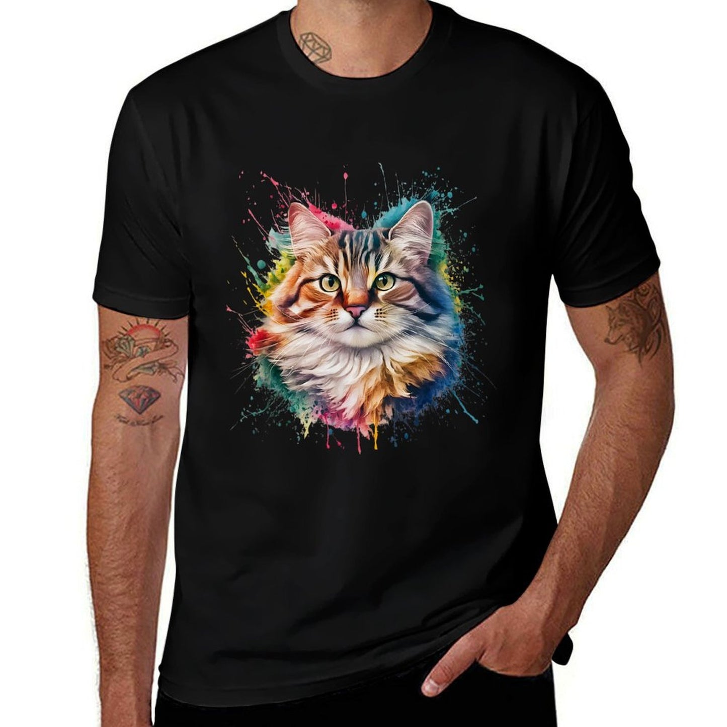 Cat Men Woman Colorful Watercolor Cat  Affordable Price T-Shirt