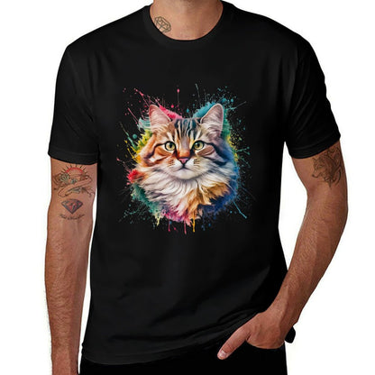 Cat Men Woman Colorful Watercolor Cat  Affordable Price T-Shirt