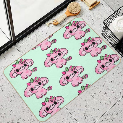 Adorable Kawaii Pink Cow with Strawberry Style  Versatile Bath Mat