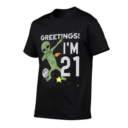 Greetings I'm 21 Space Alien Theme 21st Birthday Party  Affordable Price T-Shirt