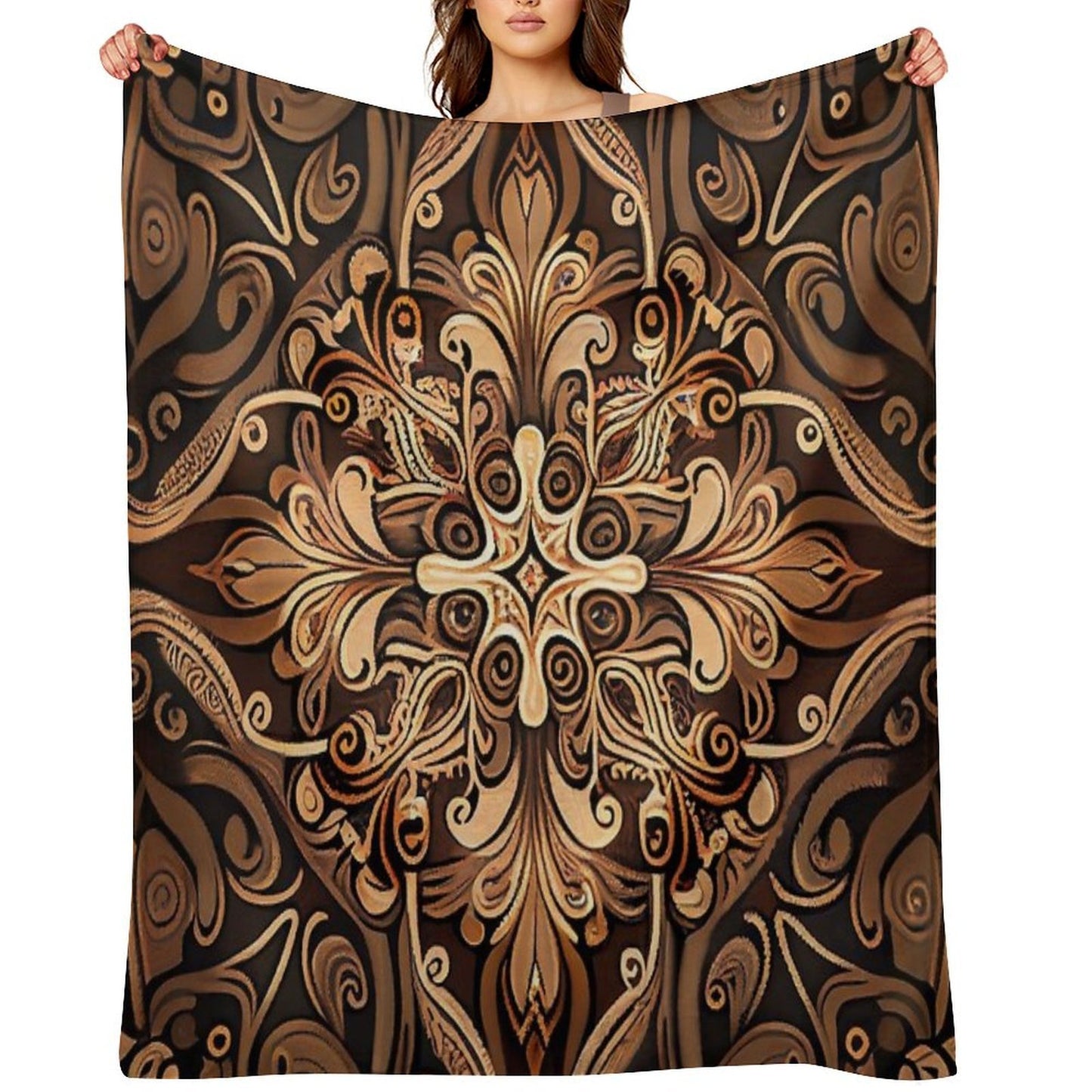 Brown New Traditional Pattern Digital Painting Travel-friendly Throw Blanket