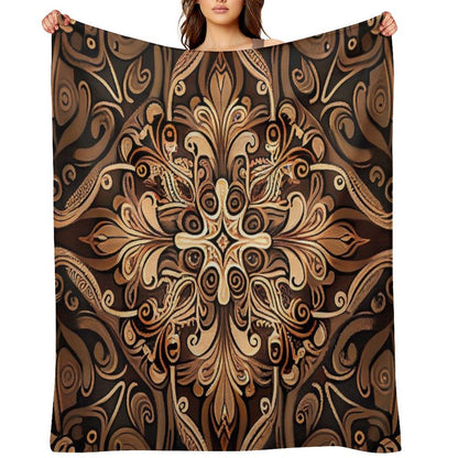 Brown New Traditional Pattern Digital Painting Travel-friendly Throw Blanket