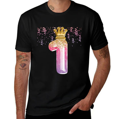1st Birthday Gift Girls Pink Balloons Crown First One  Relaxed-fit T-Shirt