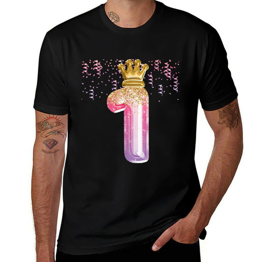 1st Birthday Gift Girls Pink Balloons Crown First One  Relaxed-fit T-Shirt