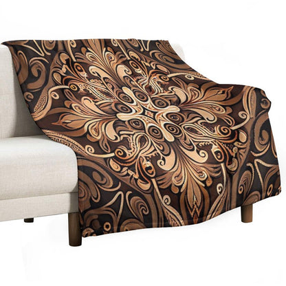 Brown New Traditional Pattern Digital Painting Travel-friendly Throw Blanket