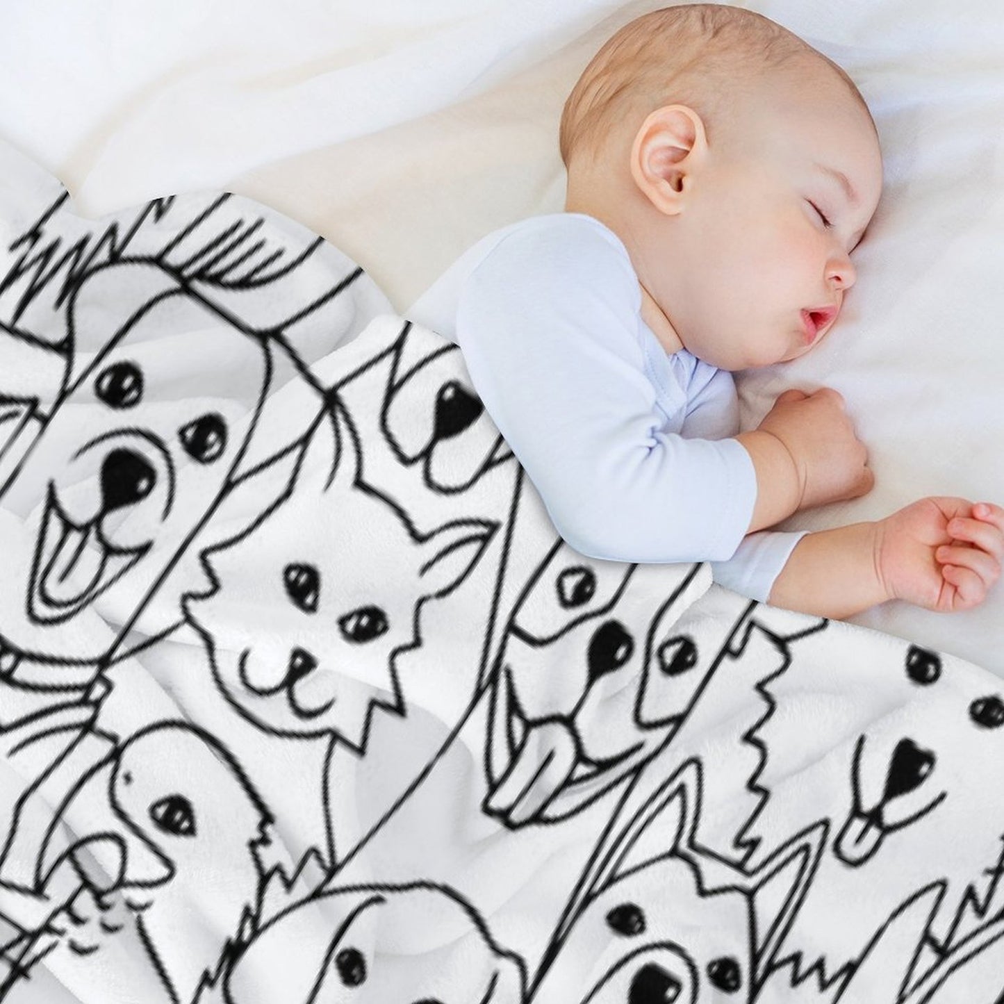 Funny Pattern with Cute Pets Dogs, Cats, Birds, Rabbits, Hamster Female Child Male Animal Lover Shrink-resistant Throw Blanket