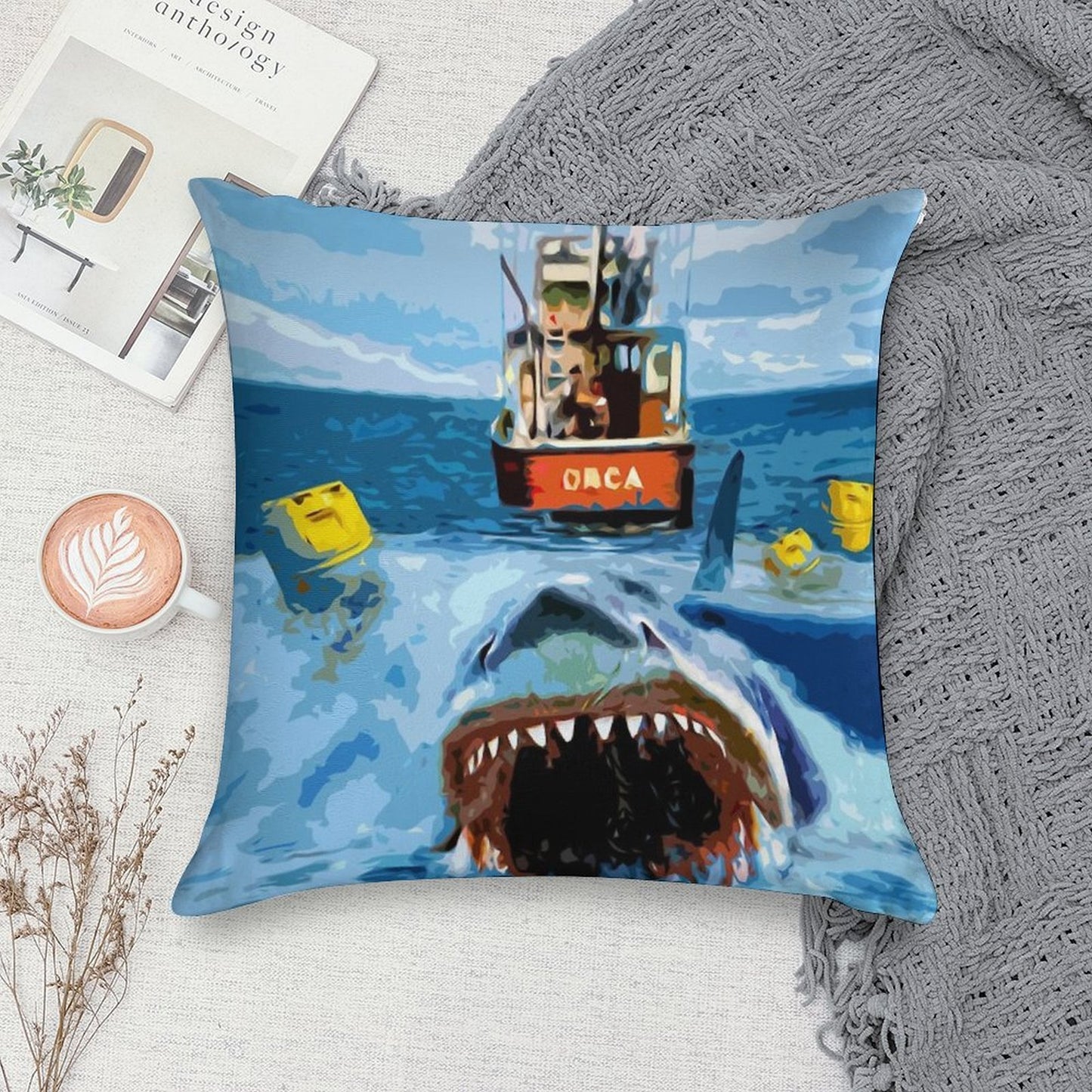 Jaws Movie Retro. Birthday Party Gifts. Officially Licensed Merch. Soft Warmth Comfort Throw Pillow