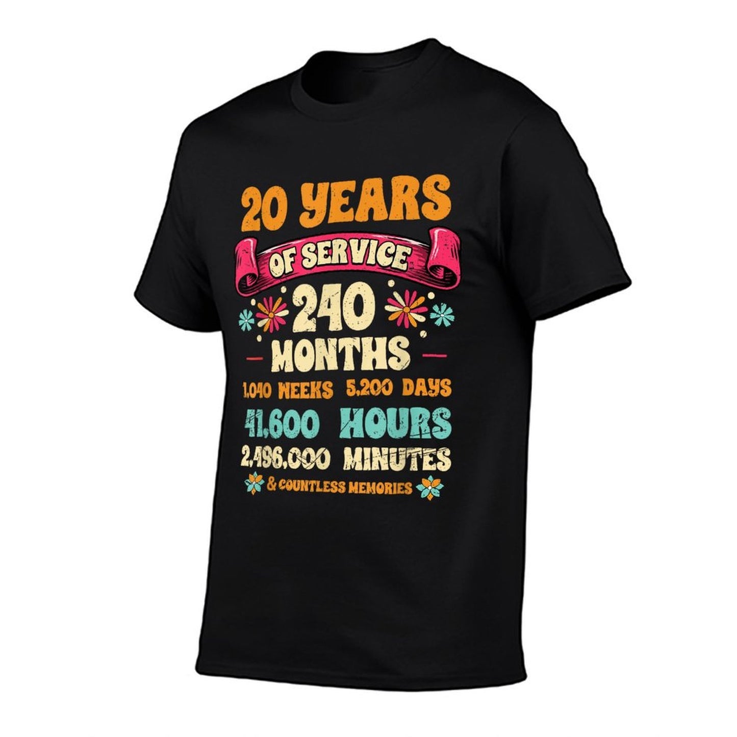 20 Years Of Service 20th Year Work Anniversary For Men Women  High-quality Stitching T-Shirt