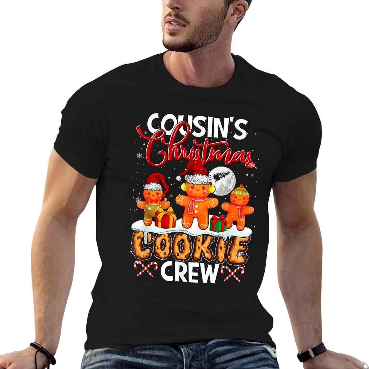 Cousins Christmas Cookie Crew Three Santa Gingerbread Baker  Stretchy T-Shirt
