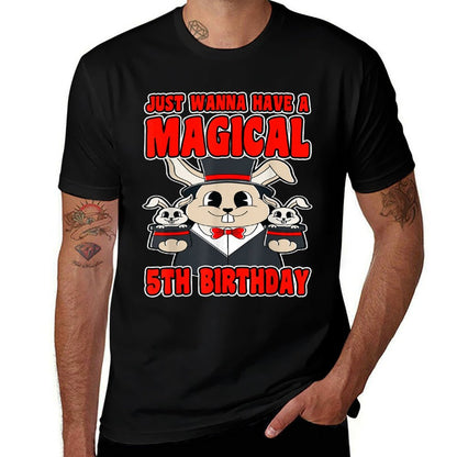 Happy 5th Birthday 5 Year Old Magic Wizard 5th Birthday  Ribbed Collar T-Shirt