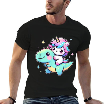 Adorable Kawaii Unicorn Rides Dinosaur  Oversized Silhouette T-Shirt