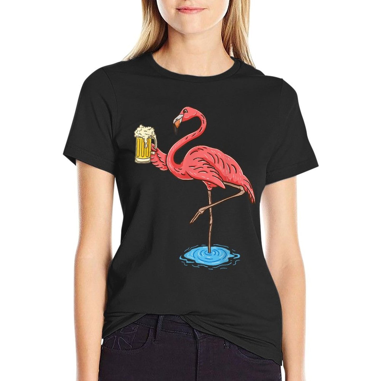 Flamingo Drinking Beer  Odor-resistant T-Shirt