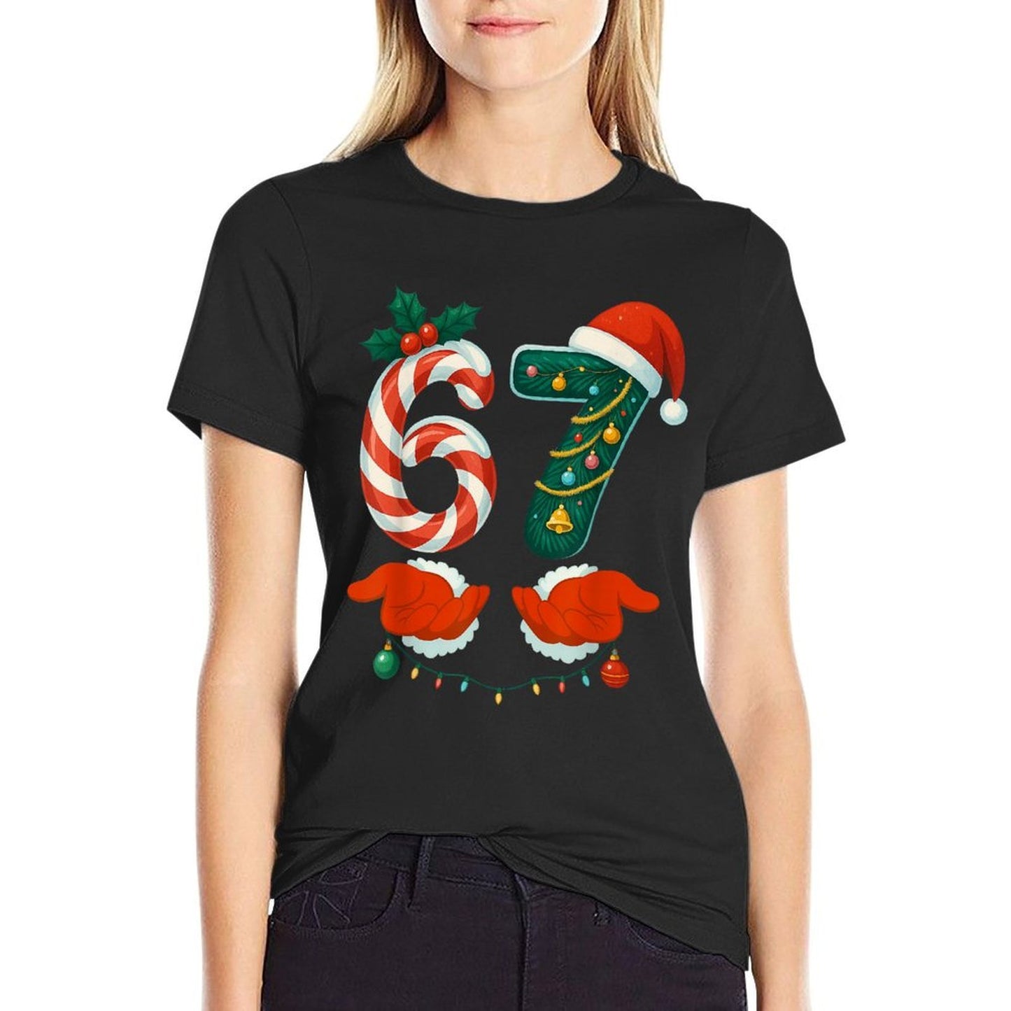 67 Six Seven 6 7 Meme Custome Couple Christmas Matching  Rolled Sleeves T-Shirt