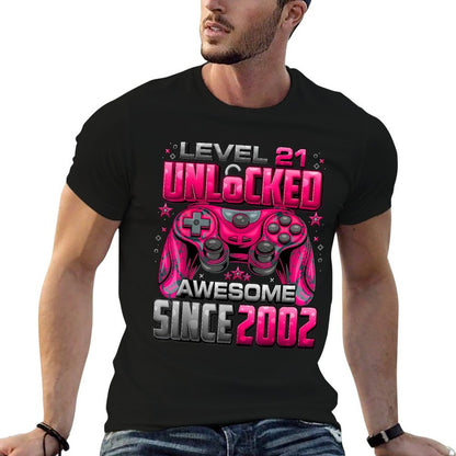 Level 21 Unlocked Awesome Since 2002 21st Birthday Gaming  Eco-friendly Material T-Shirt