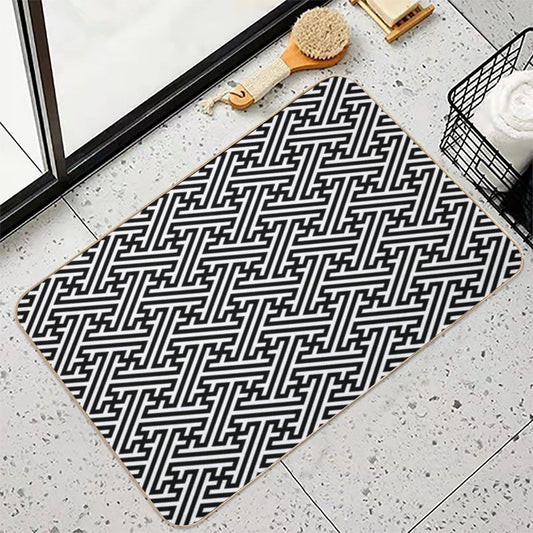 Sayagata - Japanese Traditional Pattern - Black  Slip-Resistant Bath Mat
