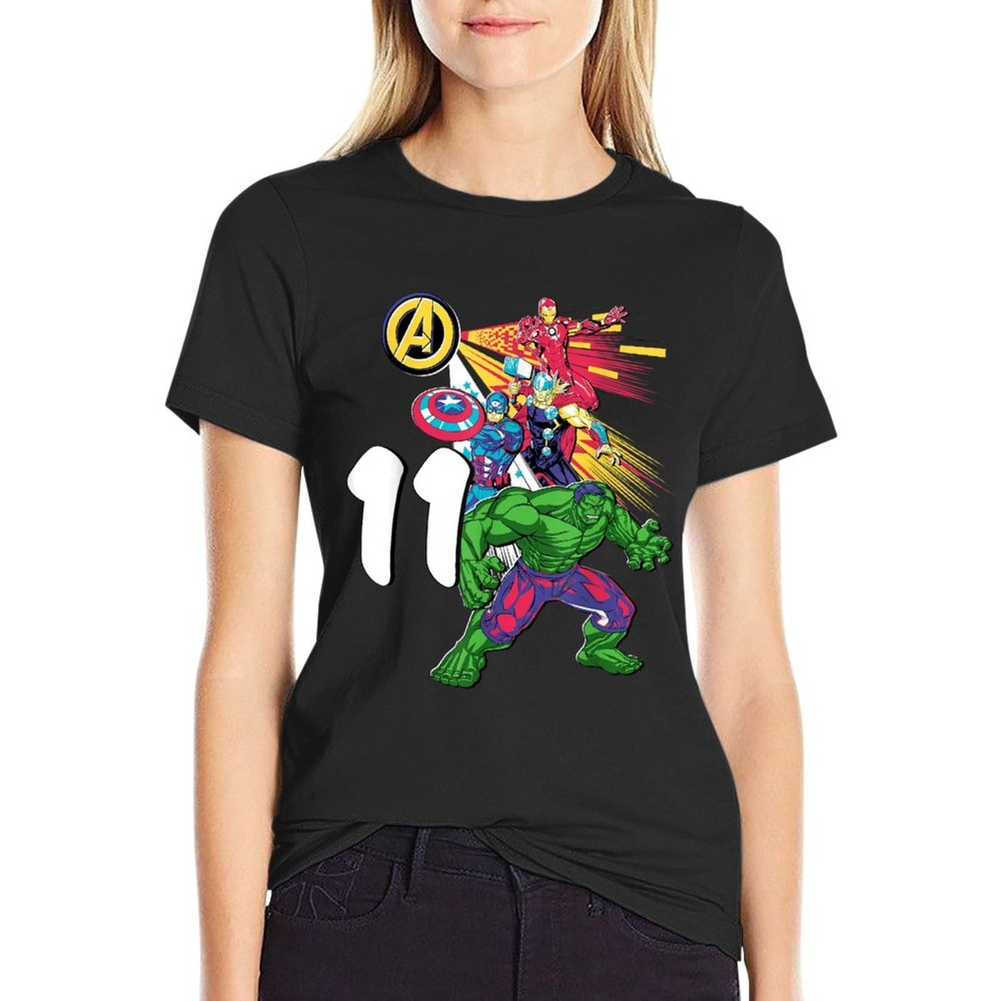 Marvel Super Heroes Avengers 11 Year Old Eleventh Birthday  Ribbed Collar T-Shirt