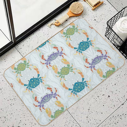 Colorful Crabs' Seaweed Parade [blue]  Easy To Clean Bath Mat