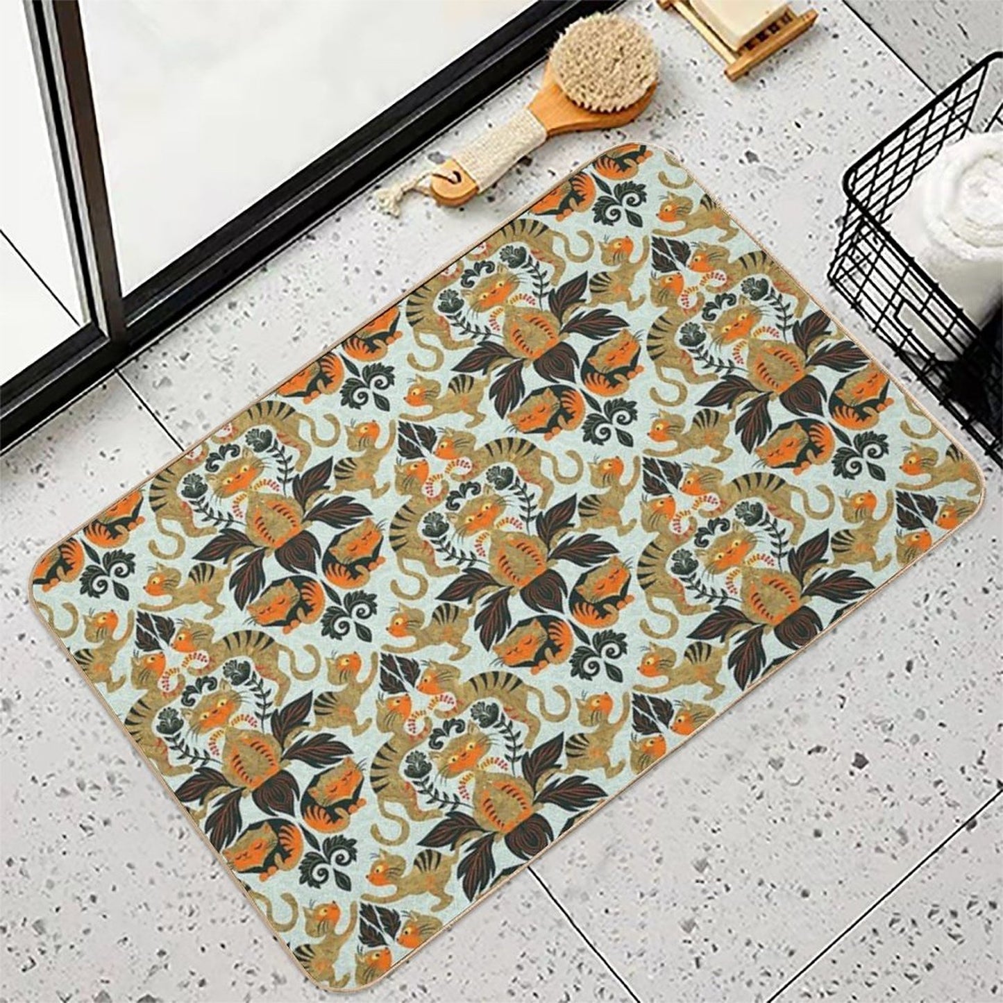 Damask Cats Durable Bath Mat