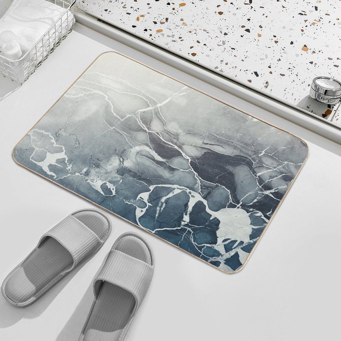 Blue Sea Marble  High-Traffic Bath Mat