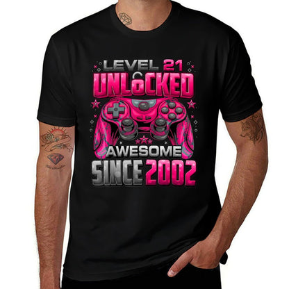 Level 21 Unlocked Awesome Since 2002 21st Birthday Gaming  Eco-friendly Material T-Shirt
