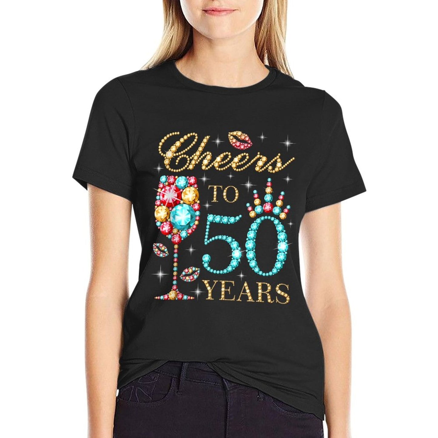 Cheers To 50 Years, 50 Years Old Women, 50 Birthday Cute  Rolled Sleeves T-Shirt