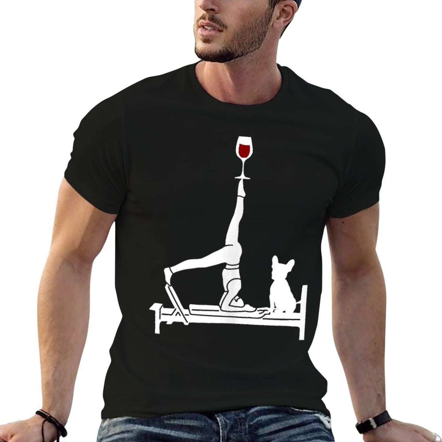 Pilates Wine Reformer Pilates with French Bulldog  Slim-fit Cut T-Shirt