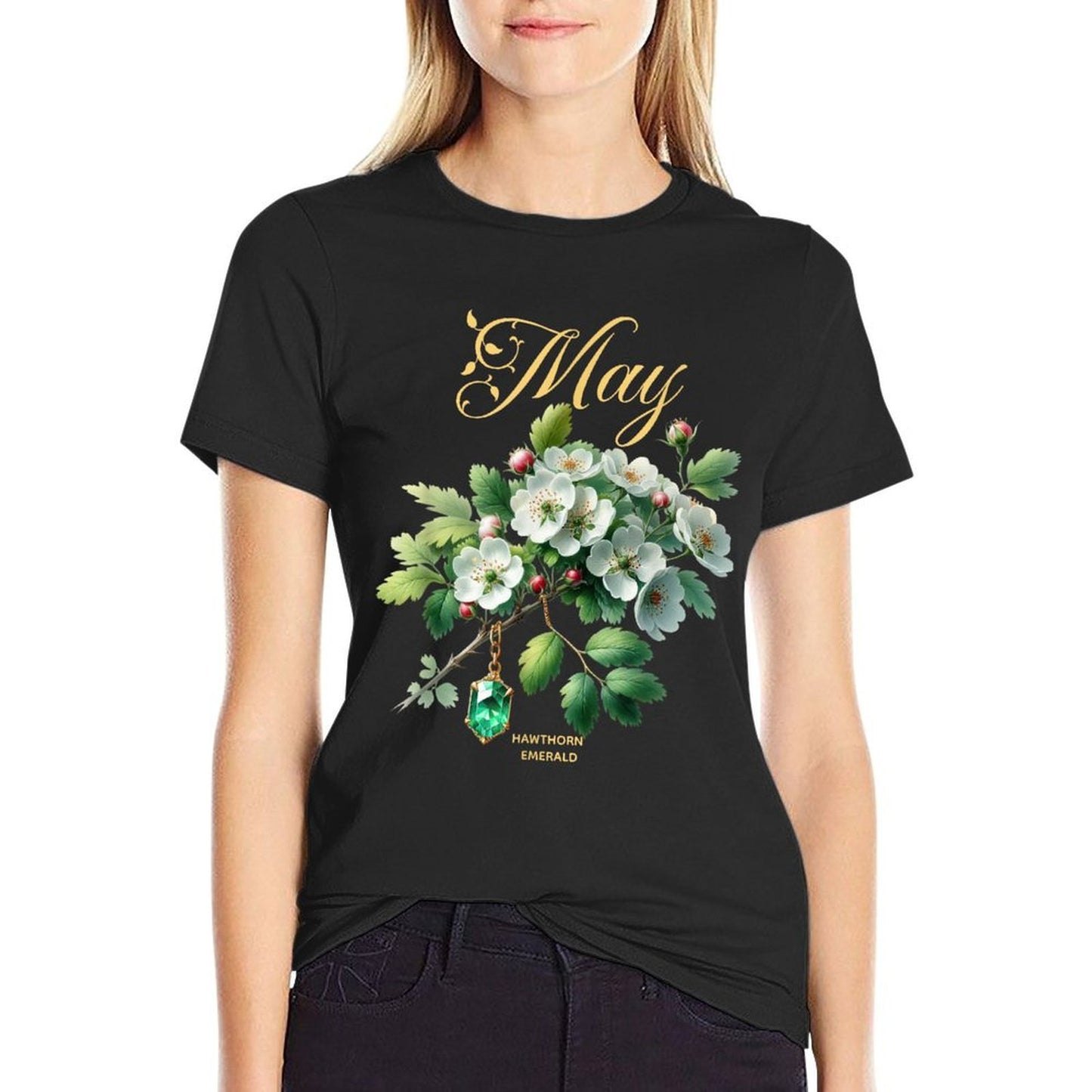 May Birth Month Flower & Gemstone Gifts - Hawthorn & Emerald  Odor-resistant T-Shirt
