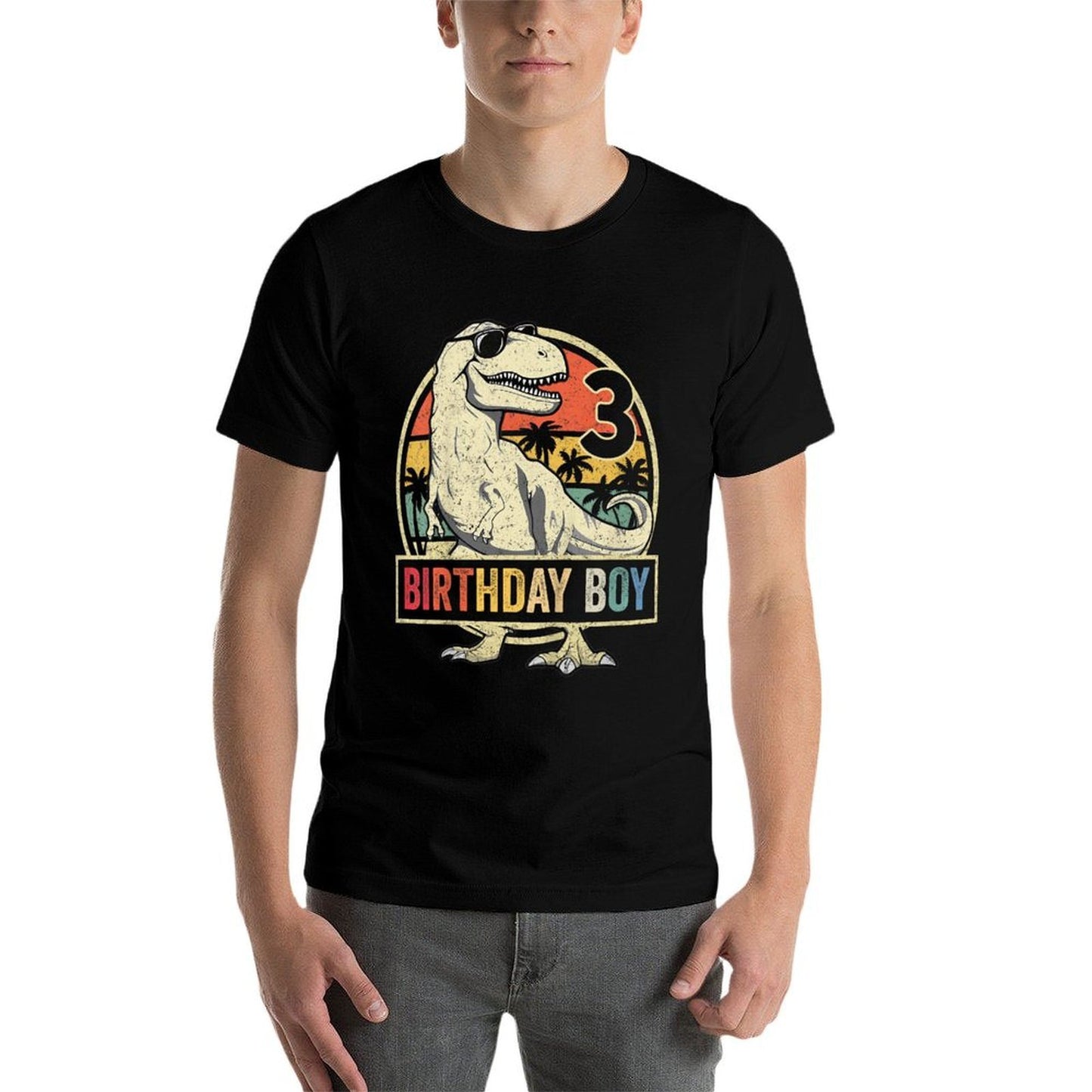 Kids 3 Year Old 3rd Birthday Boy T Rex Dinosaur  Fade-proof Color T-Shirt