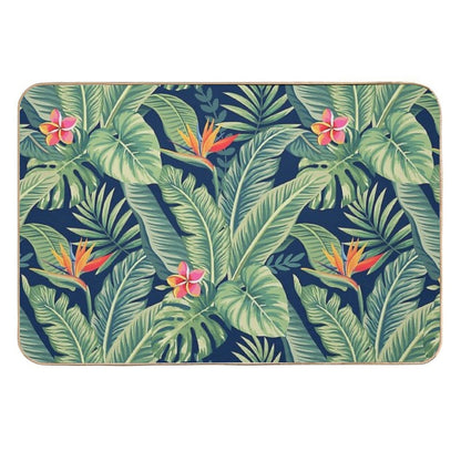 Tropical Banana Monstera Palm Leaves & Flowers  Non-Slip Bath Mat