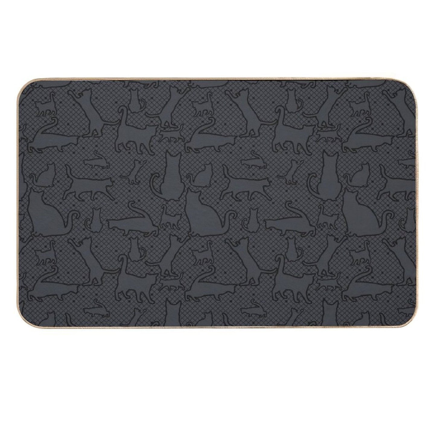 Velvet Hex Gothic Cat Silhouettes Pattern in Black  Stain-Proof Bath Mat