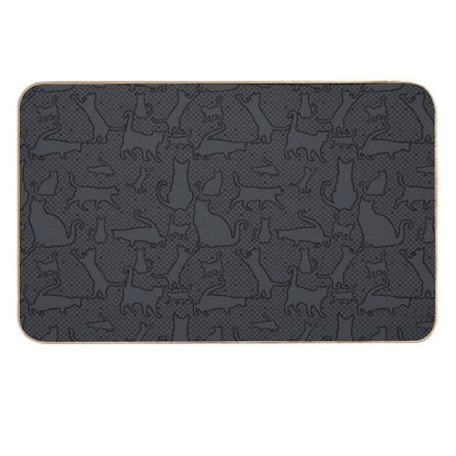 Velvet Hex Gothic Cat Silhouettes Pattern in Black  Stain-Proof Bath Mat