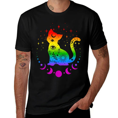 Rainbow Astrology Cat, LGBT Gay Pride  Easy-care T-Shirt