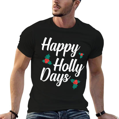 Frohe Weihnachten - Lustiges Happy Holly Days Unisex-Adults Kids Christmas  Ribbed Collar T-Shirt