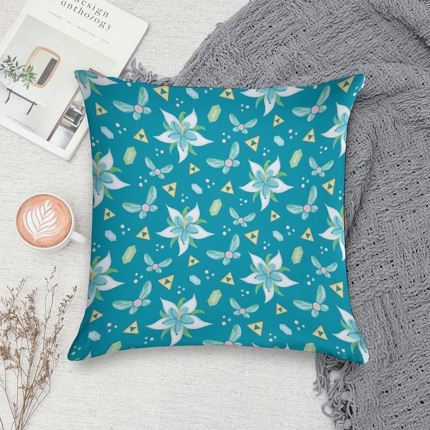 Silent Princess Pattern Blue V.2 Soft Luxury Feel Throw Pillow