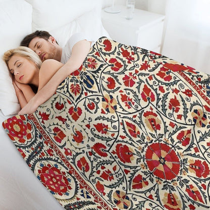 Bokhara Suzani Uzbekistan Colorful Embroidery Print Velvety-soft Throw Blanket
