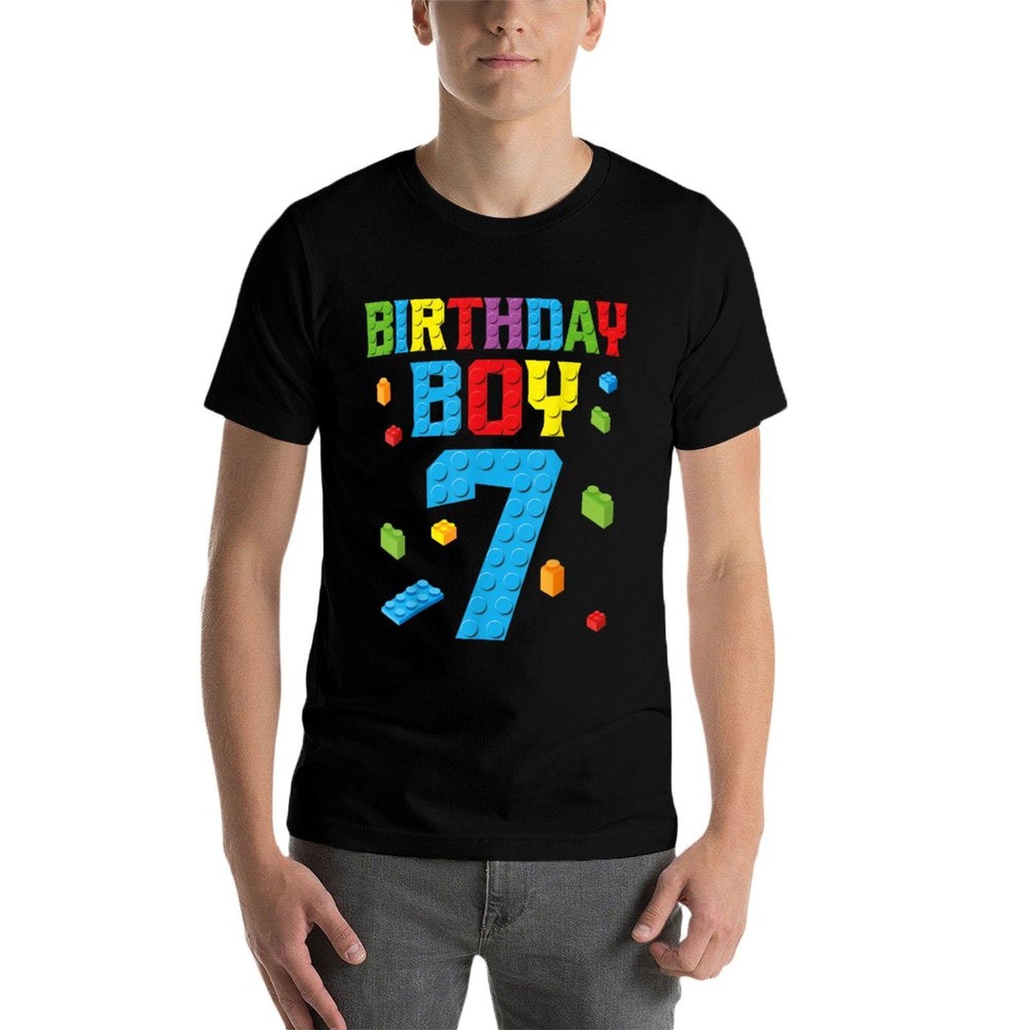 Master Builder 7th Birthday Boy 7 Seven Year Building Bricks  Trendy Pattern T-Shirt