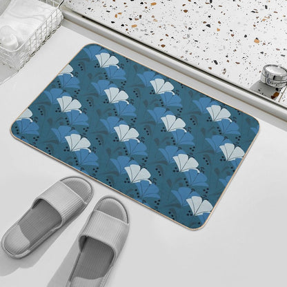Monochromatic Botanical Patten  Blue  Yellow  Floral  Botanical Garden  Stain-Proof Bath Mat