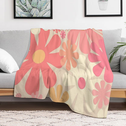 Blush Pink Retro 60s 70s Flowers - Vintage Style Pastel Floral Pattern Lightweight Throw Blanket