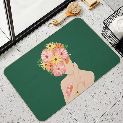 Woman with Flowers  Dirt-Trapping Bath Mat