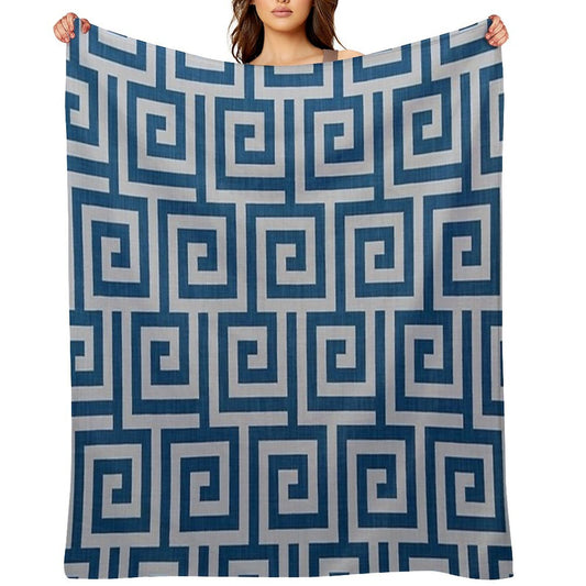 Blue Geometric Maze Pattern Versatility Throw Blanket