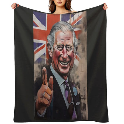 AI Generated King Charles III Coronation Union Jack - Oil Graffiti Colorful Happy Painting Eco-conscious Throw Blanket