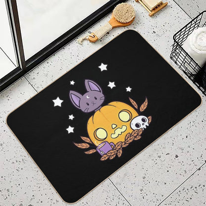 Pumpkin Cats Son  Black  Nikury  Easy To Clean Bath Mat