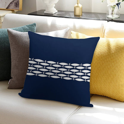 Fish Stripe 6 - Minimalist Midcentury Modern Fish in White And Nautical Navy Blue Soft Skin-Friendly Throw Pillow